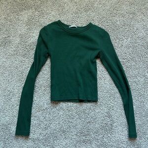 Berksha Ribbed Forest Green Long Sleeve Top
